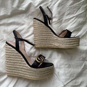 Gucci Black Leather Platform Espadrille 38.5